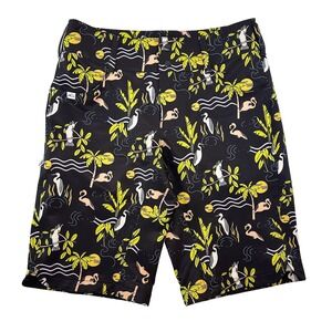WILD RYE Women's Tropical Bird Mountain Bike Shorts • 6 • black, yellow, peach